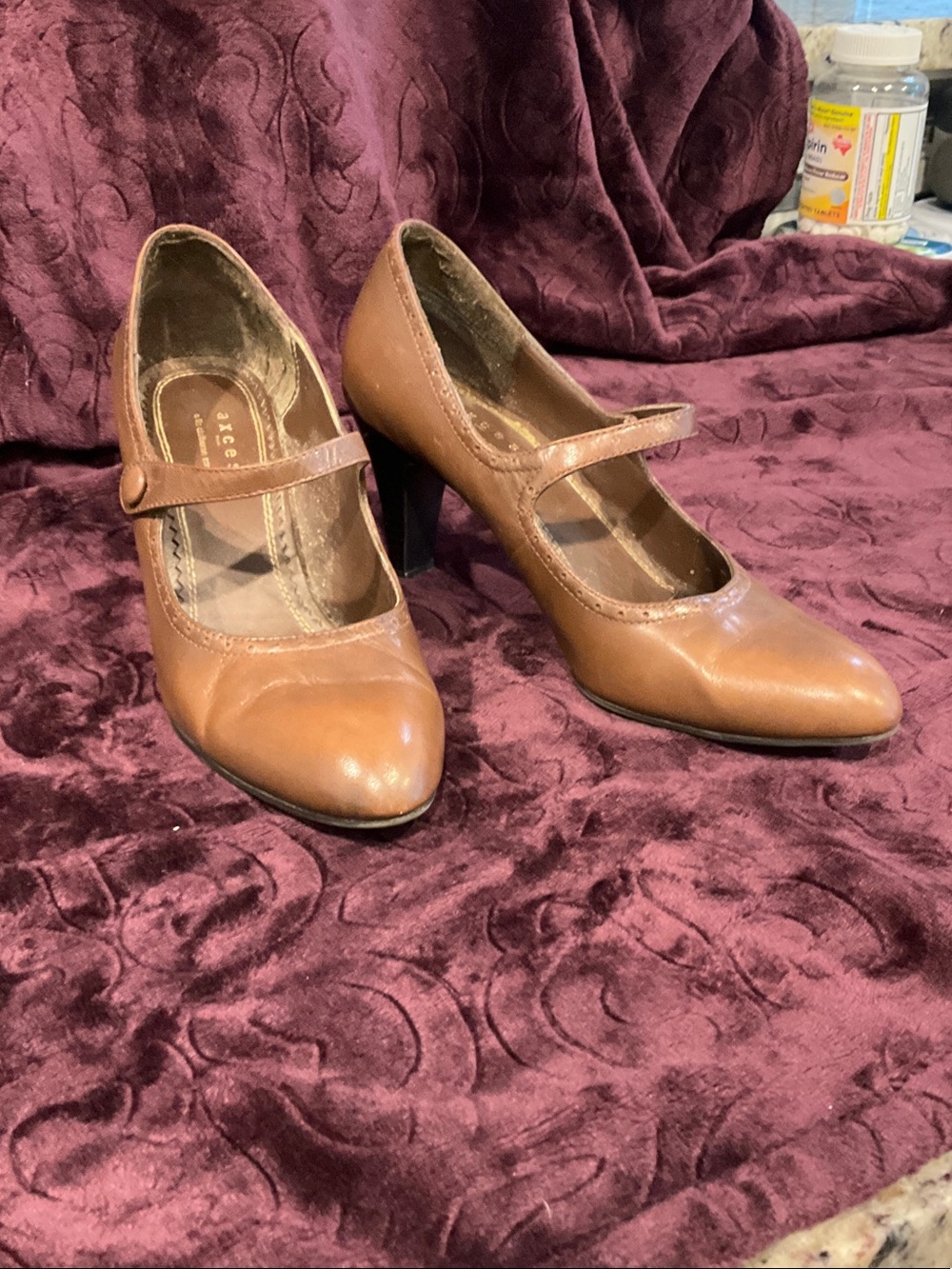Axcess Brown Mary Jane Heels with Button Strap